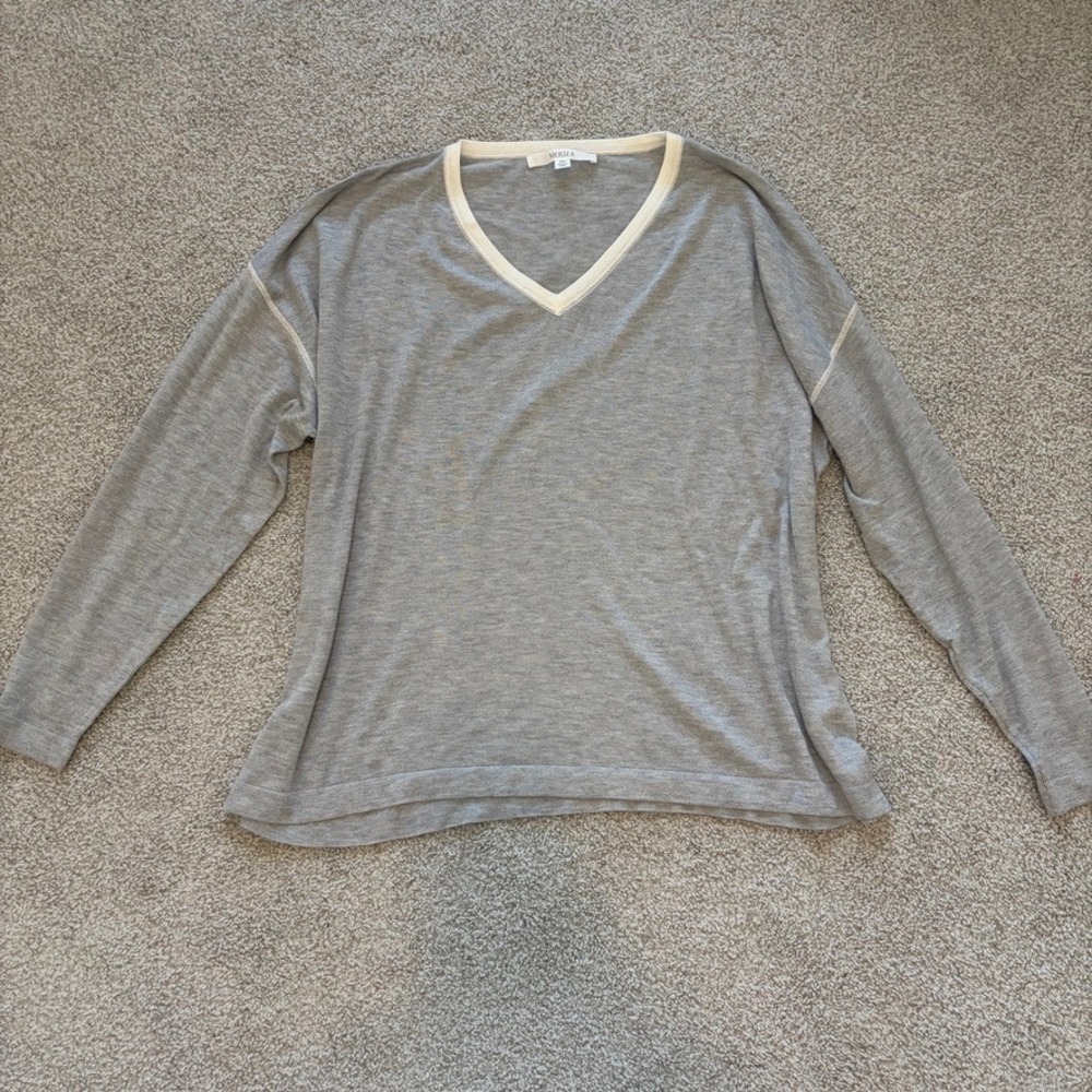 Mersea Delmar Sweater Womens One Size Gray V Neck Lightweight Cashmere Blend